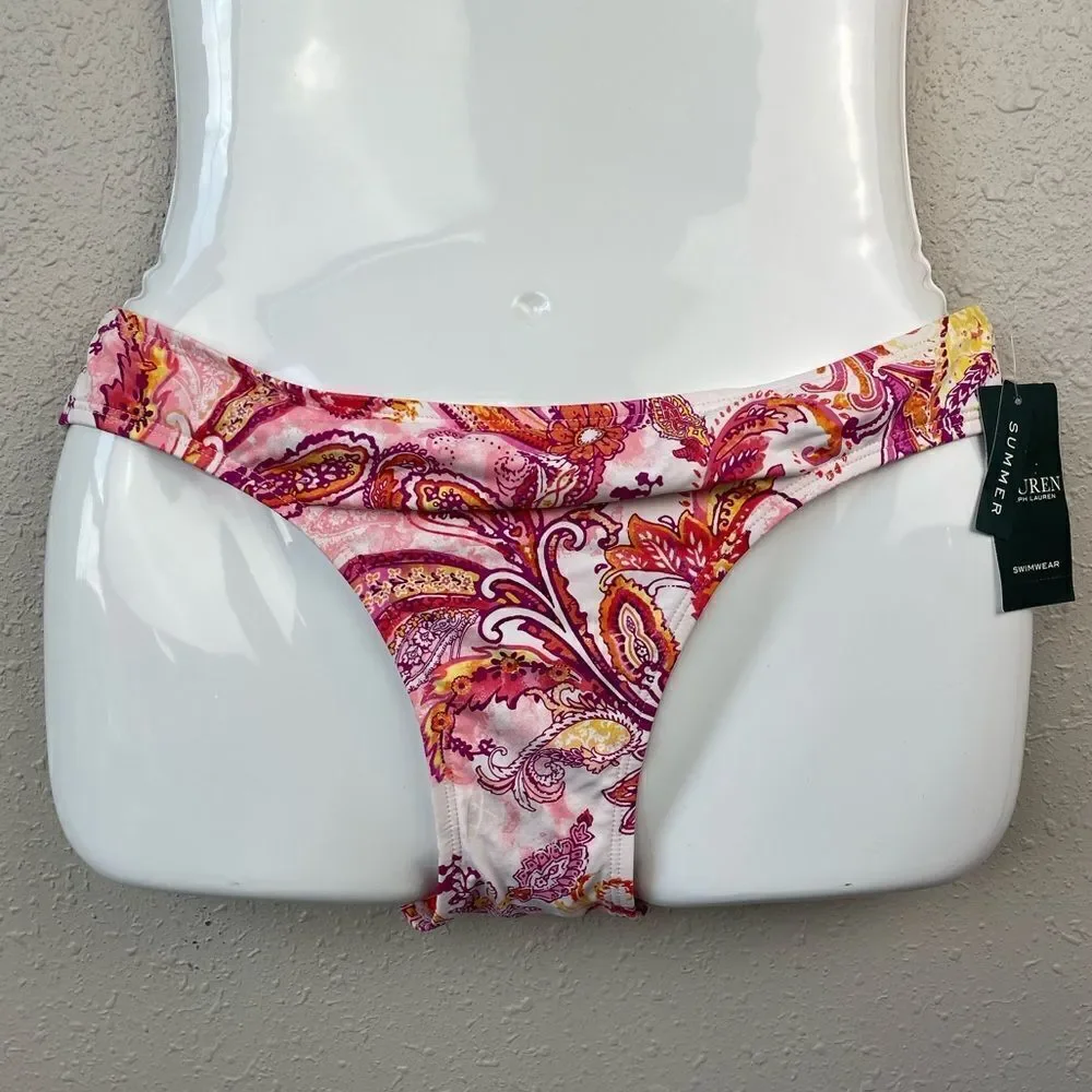 NWT Lauren Ralph Lauren Pink Paisley Tankini Top and Matching Bottoms